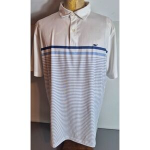 Vineyard Vines Mens Performance Polo Shirt L White with Blue Stripes